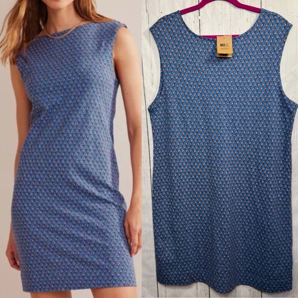 Boden Blue Floral Sleeveless Jersey Shift Dress Blue Mini Cottagecore Size 14